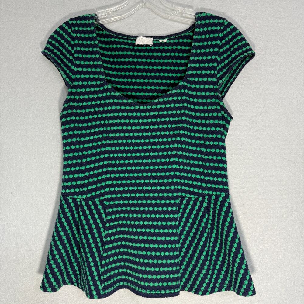 Anthropologie Postmark Peplum Top Womens Size S Cotton Textured Stripe Preppy